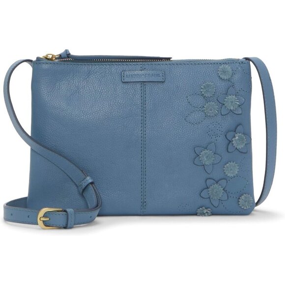 Leather Crossbody Bag Womens Zipper Closure Floral Accent Compact